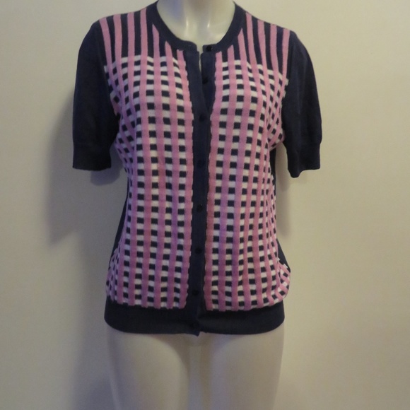 CHOCHENE ITALIA BLUE/LAV/WHT CARDIGAN SWEATER 4* - Picture 2 of 5